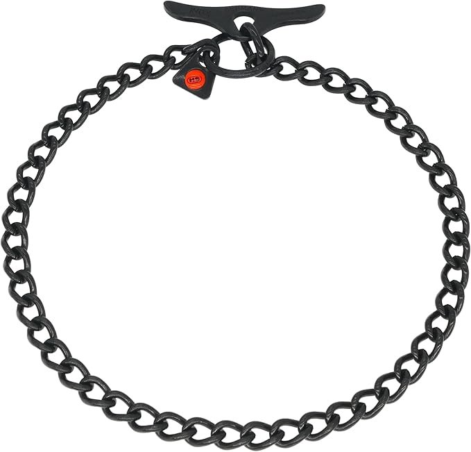Herm Sprenger Dog Training Collar – Black Stainless Steel Chain with Toggle, Round Links, for Small Medium Large Dogs, 18 Inch Length, Fits Necks Up to 16 Inch, Made in Germany