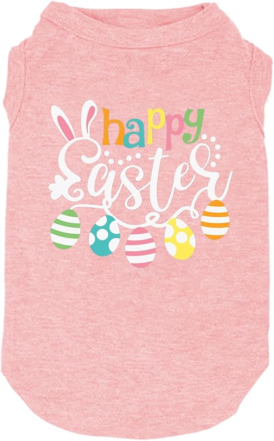 Happy Easter Shirts for Dog Funny Print Vest for Small Medium Large Dogs Soft and Light-Weight T Shirts Gift for Puppy(Pink01,X-Small)