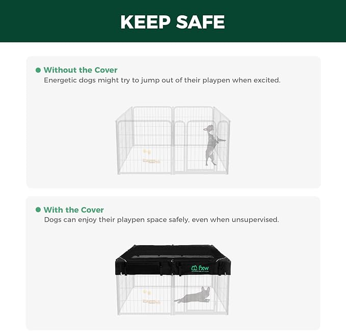 FXW Homeplus Unleashed Indoor Dog Playpen - Stress-Free and Safe Play, Heavy Duty 24 Inch 8 Panels with Playpen Cover for Puppy and Small Dogs, Black│Patented