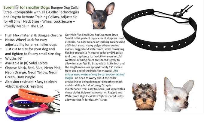 Replacement GPS eCollar with Adjustable Bungee, Multi-Hole Design, and Secure Toggle Closure for Small Dogs (Neon Pink, Small Neck)