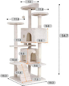 BestOffice 54 Inch Cat Tree, Multi-Level Cat Tower with Condo, Perches, Sisal Scratching Posts, Climbing Ladder,Indoor Activity Center Play House for Kittens & Adult Cats, Beige