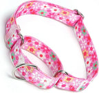 Pink Floral Print Martingale Collar, No-Slip Escape Proof Choke No Pull Soft Nylon Training Dog Collars for Small Medium Large Breed Pet Dogs, M