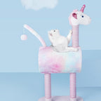 ZEZE Tunnel Cat Tree Condo for Indoor Cats, Animal-Themed Cat Tower with Cozy Tunnel Hideout, 3 Sisal Scratching Posts, Hanging Ball Toy, Thick Base (Unicorn)