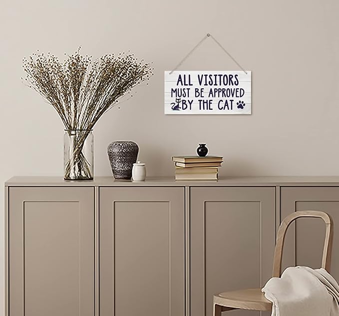 Funny Pet Quote Wood Decor Sign, All Visitors Must Be Approved by The Cat, Hanging Printed Wooden Plaque Décor, Rustic Wood Wall Décor, Lovely Front Door Sign, Home Décor Sign 12x 6inch