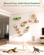 Cat Wall Shelves, 18 in 1 Cat Wall Furniture with Green Tunnel, Condos, Bridge, Climbing Post & Scratching Pad Modular Wall Mounted Cat Playground for Large Spaces & Multi-Cat Homes