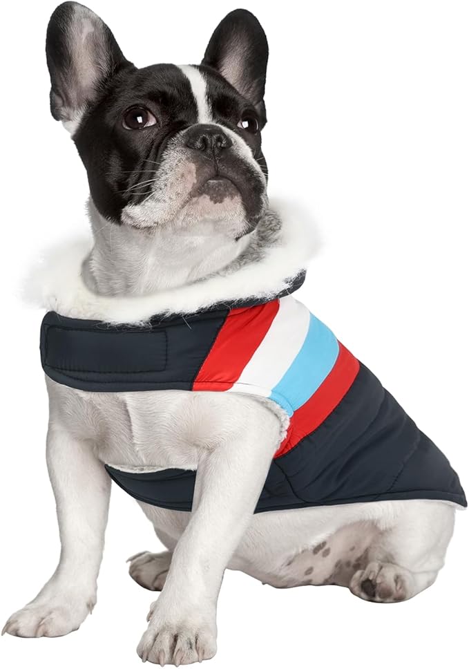 HDE Dog Puffer Jacket Fleece Lined Warm Dog Parka Winter Coat with Harness Hole Patriotic - S