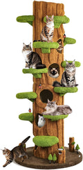 90.5'' Luxury Cat Tree for Indoor Cats, All-in-One Tall Cat Tower with Scratching Post, Multi-Level House, Wood Condo for Multi-Cat Families (Green)