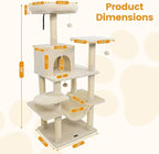 PETSITE Multi-Level Cat Tree, 58 Inches Tall with Sisal Scratching Posts, Condo, Hammock, Dangling Balls, Jumping Platforms, and Cozy Top Perch, Ideal for Indoor Cats to Play and Rest (Beige)