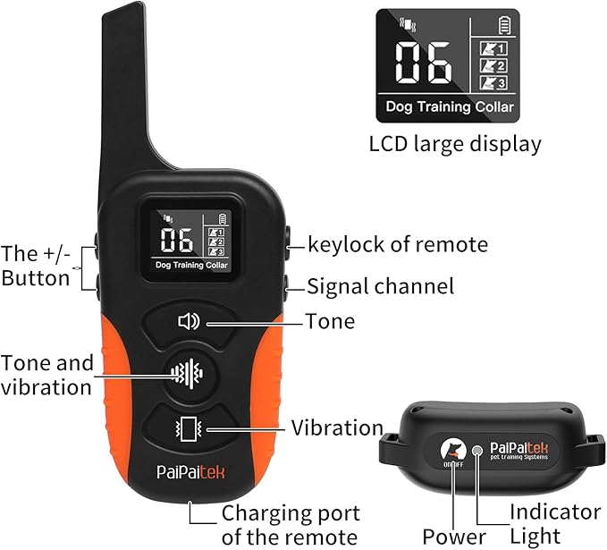 PaiPaitek No Shock Dog Training Collar for 3 Dogs, 9 Levels Vibration & Beep, Waterproof Vibrating Dog Collar with Remote 3300ft, Buzz Collar for Small Medium Large Dogs 5-120 lbs - No Prongs