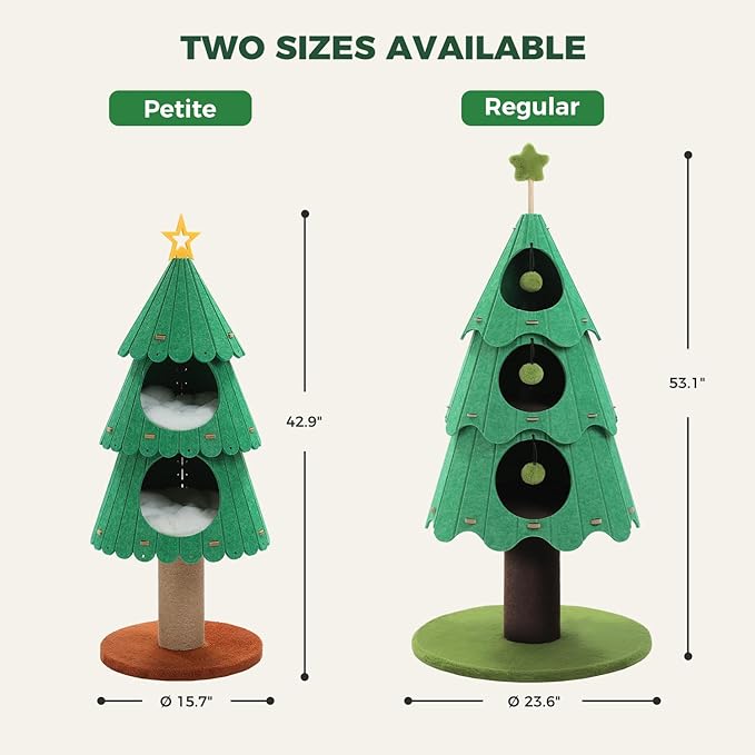 42.9 Inch Cat Tree for Indoor Cats, Cute Cat Tower with 2 Cozy Houses, Holiday Kitty Climbing Furniture for Kittens to Play and Sleep