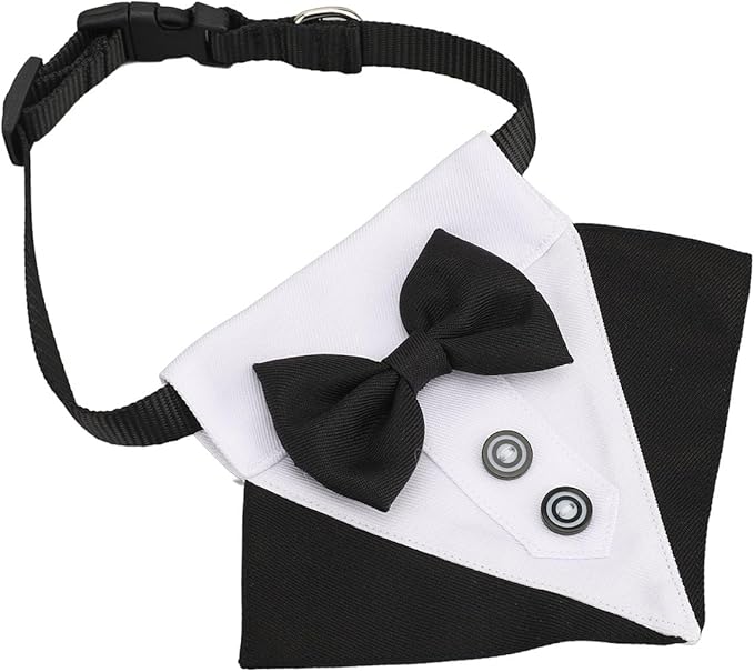 Formal Dog Tuxedo for Small Medium Large Dogs,Wedding Dog Collar with Bow Tie, Adjustable Pet Collar Birthday Bandana with D Ring,Formal Dogs Outfit,Valentines Christmas Halloween Cosplay (Small)