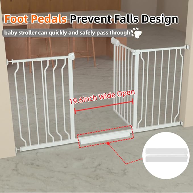 TSAYAWA Walk Through Baby Gate with Door, 48.1-52.7 Inch Wide Presure Mounted No Drill Metal Auto Close Child Gate for Stair Doorway - Indoor Outdoor Safty Gate for Toddler Dog Doggie, White