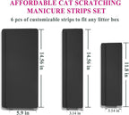 Cat Nail File Scratching Strips - 6 Pcs Cat Scratcher Liner for Litter Box, 3 Pairs Peel Stick Cat Strips in Different Sizes - Recommended for Litter Box Use (Black)