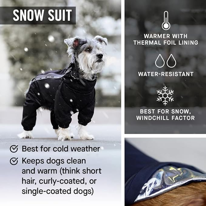 Canada Pooch Thermal Dog Snow Jacket - Water-Resistant Full Body Coverage Easy On Dog Outdoor Onesie - Black/Size 8