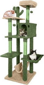 Cactus Cat Tree, Multi-Level Cat Activity Tree with Plush Perch, Scratching Posts and Ramp, Cat Cave Condo for Large Cats and Kittens, 70-Inch