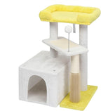 Cat Tree, Carpet Cat Tower for Indoors Cats, Cute Wood Kitty Condo with Scratching Post and Pad, Multi-Level Modern Activity Climbing Furniture for Small and Medium Cats (White)