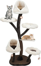 6-Tier Flower Cat Tree 22Lbs with Resting Platforms & Scratching Posts, Cats Activity Center Playground, Stable Flower Design for Adult/Small Cats (Brown+White)