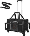 Petskd Small Pet Carrier with Wheels(18" L x 13" W x 9.5" H), Southwest Airlines Approved, Rolling Pet Carrier for Small Dogs & Cats (Black)