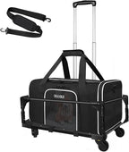 Petskd Small Pet Carrier with Wheels(18" L x 13" W x 9.5" H), Southwest Airlines Approved, Rolling Pet Carrier for Small Dogs & Cats (Black)