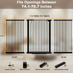 40.55" Walk Through Extra Tall Wide Baby Gates, 74.1"-76.7" Black Pressure Mounted Dog Gates