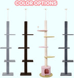 Max & Marlow Cat Tree Floor to Ceiling Cat Tower Height 95-108" Adjustable Kitten Tree Tall Climbing Tree with Carpet Scratching Post and Mat Cat Pole for Indoor Cats,Light Grey