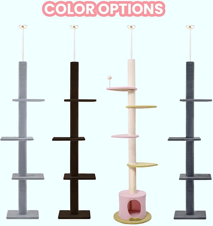 Max & Marlow Cat Tree Floor to Ceiling Cat Tower Height 95-108" Adjustable Kitten Tree Tall Climbing Tree with Carpet Scratching Post and Mat Cat Pole for Indoor Cats,Dark Brown