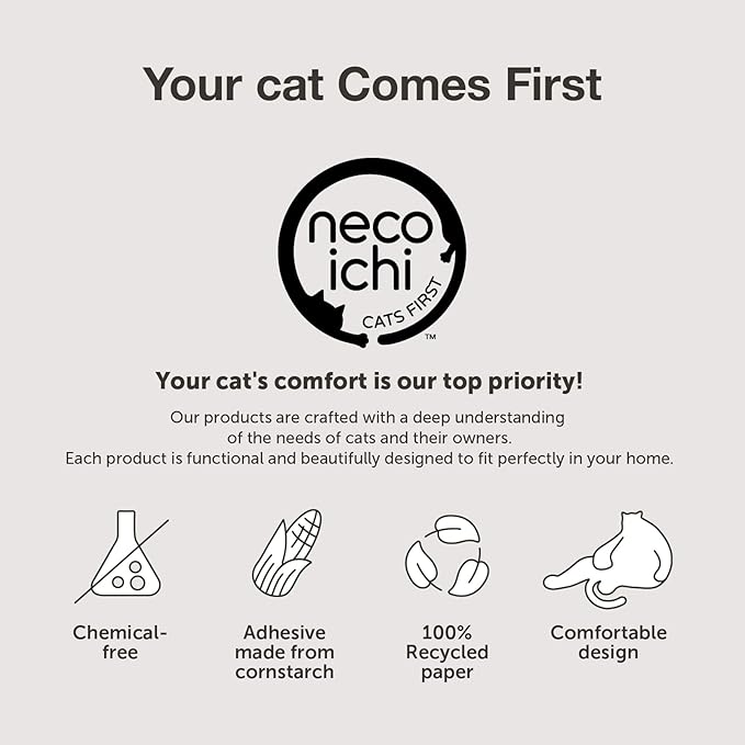 Necoichi Cardboard Cat Scratcher Bed for Indoor Cats - Cat Scratching Board, Horizontal Cat Scratch Pad Lounger with Reversible Usability and Extra Comfort for Lounge, Curved (23" Large, Oak)