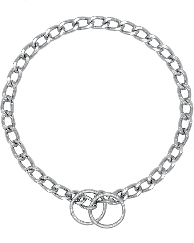 Herm Sprenger Chrome Plated Steel Dog Collar with Short Flat Links Choke Chain Two O-Rings for Small Medium Large Dogs Professional Training Collar Correction Slip Chain Made in Germany (26in (65cm))