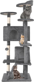 54in Cat Tree Tower for Indoor Cats, Cat Tower with Cat Scratching Post, Multi-Level Cat Furniture, Cat Tower with Funny Toys for Kittens-Light Gray