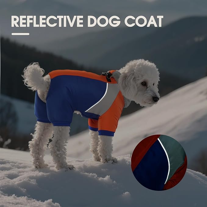 Kuoser Small Dog Coat with Harness - Warm Winter Reflective Jacket, Four-Legged Dog Snowsuit for Chihuahua, Yorkie (Blue XS)
