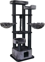 Large Cat Tower with Two Baskets & Condo in Dark Gray/Black