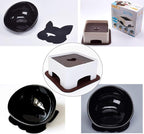 Bulldog Bowl Ceramic Dog Food Bowl - Dog Cat Dish Wide Mouth Dog Bowl Pet Sterile Tilted Pet Feeder with Anti-Skid Rubber Mat (M/1.5 Cup(Black Bowl))