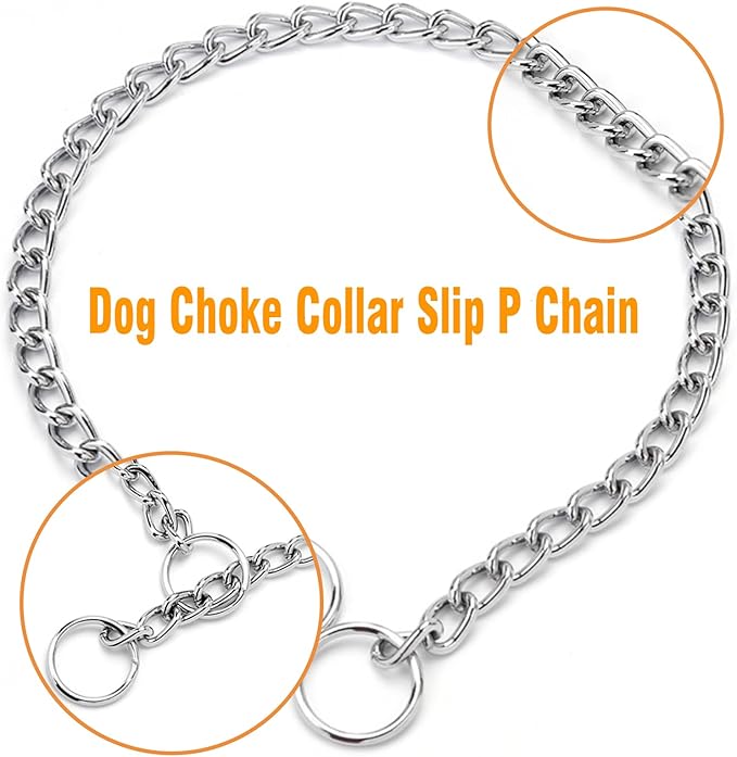 Chain Collar for Dogs, Metal Slip Link Heavy Duty Dog Martingale Collar Training Puppy Collars for Small Medium Large Big XL Breed Dogs, Silver M