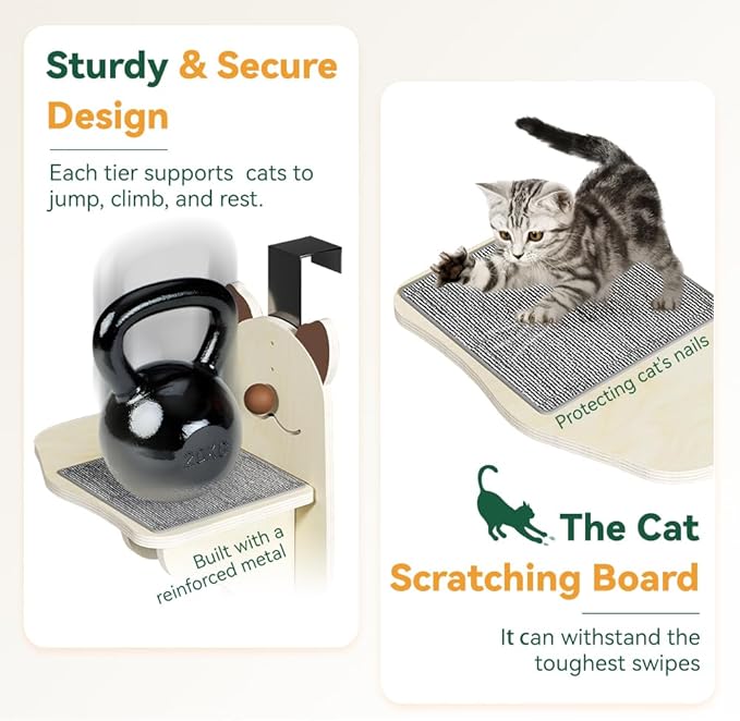 Door Hanging Cat Shelf - Stable & Safe 4-Levels Over The Door Cat Tree Climber with Removable Soft Mat, Vertical Cat Tree Over The Door, Door Cat Shelf for Indoor Cats (A, 59.1" H X 21.6" L X 9.6”w)