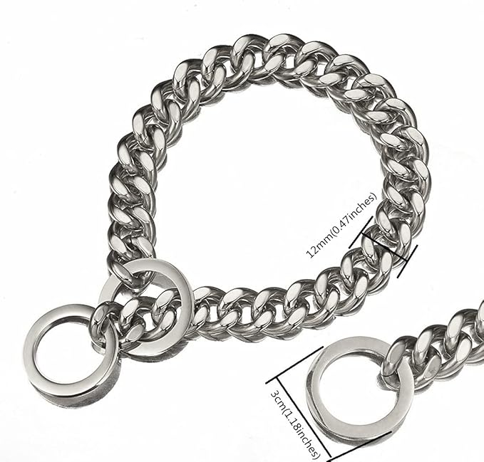 Dog Chain Collar Gold/Silver Stainless Steel 12mm Wide Cuban Curb Link Chain Dogs Necklace Walking Training Collars for Large Medium and Small Dogs 12-26 inches (Silver, 24inch)
