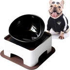 Bulldog Bowl Anti-Slip Dog Cat Dish Detachable Dog Bowls Pet Sterile Tilted Pet Feeder Slope Base (Black,Ceramic - 1.5 Cup