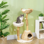Cat Tree for Indoor Cats with Wooden Scratching Posts, Cat Condo, Washable Cat Beds & Toy Balls – Natural Cat Tower for Small Cats
