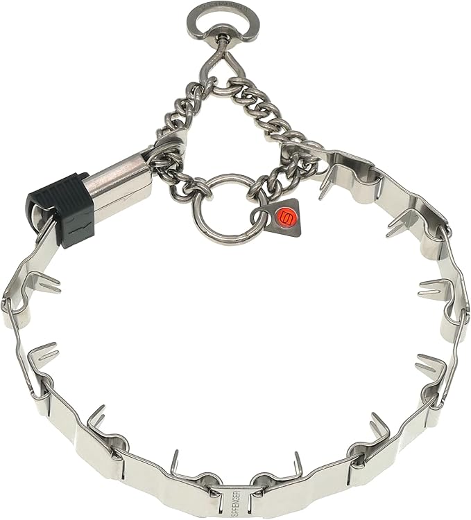Herm Sprenger NeckTech Sport Dog Training Prong Collar with ClicLock Buckle on The Side No-Pull Collar with Swivel D-Ring Made in Germany (Stainless Steel, 19in (Neck Size up to 16in))