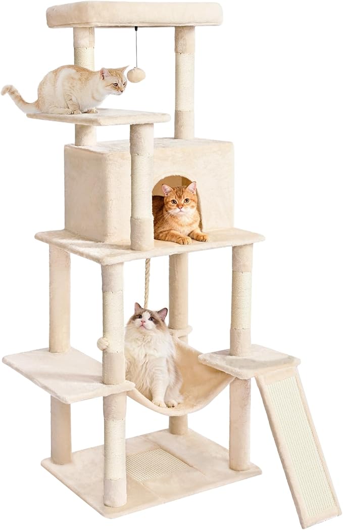 Cat Craft Cat Tree 63 Inch Cat Tower for Indoor Cats, Multi-Level Cat Tree for Large Cats 20 lbs+ Heavy Duty Cat Tower with Sisal Scratching Posts, Hammock, Condo and Extended Platform, Beign
