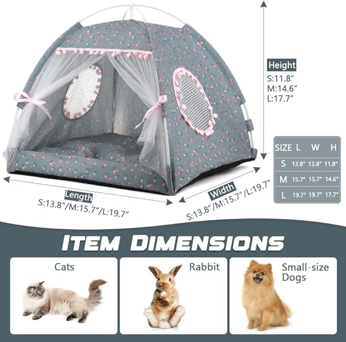 Pawstrip Dog Tent Indoor Cat House Pink Puppy Bed Portable Pet Teepe Princess Dog Camping Tent Outdoor Kitten Houses Cute Bunny Nest Girl Kitty Cave, Small (13.8" x 13.8" x 11.8")