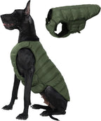 Kuoser Dog Puffer Jacket Warm Dog Coat for Extra Large Dogs, Windproof Reflective Pet Padded Vest Cold Weather Clothes Puppy Snowsuit with Hook & Loop Coats, Easy On/Off, Green 3XL