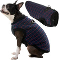 Gooby Fashion Vest Check Dog Jacket - Navy Check, X-Small - Warm Zip Up Dog Bomber Vest with Dual D Ring Leash Water Resistant for Small to Medium Dogs