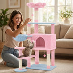 56-inch Flower Cat Tree, Large Cactus Cat Tree Tower Condo with Sisal Scratching Post, Cat Condos, Hammock, Removable Flower Cushion, Multi-Level Pet Activity Center, Pink (Pink-56 inch)
