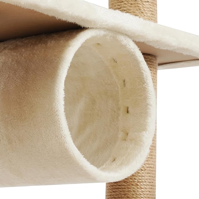 Cat Tree, W23.6*D15.7*H63in Cat Climbing Tower for Indoor Cats, Multi-Layer Cat Condo with Cat House, Hammock, Jumping Platforms, Scratching Posts, Holds 7.5kg/16.5lbs (Beige)