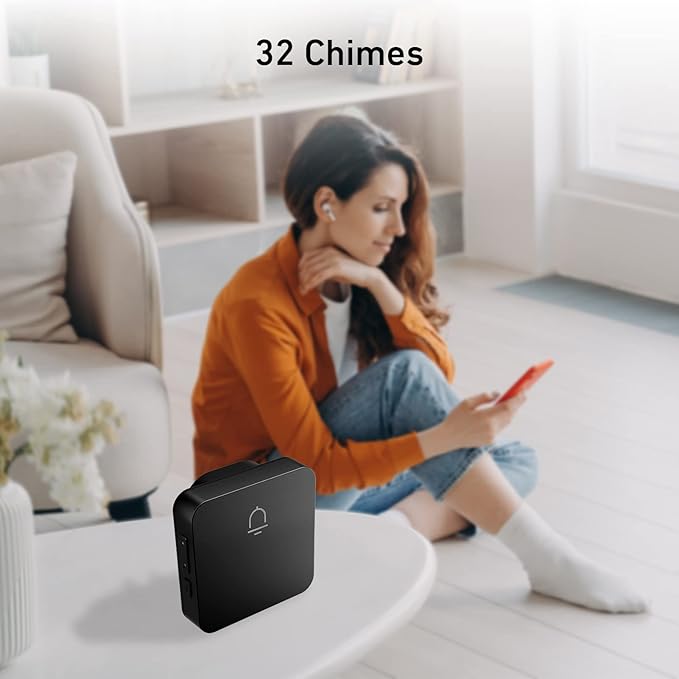 SECRUI Doorbell, 2 Button Wireless Doorbell with 1000ft Range, Adjustable Volume, Waterproof Design, Hassle-Free Installation, 32 Melodies, Black