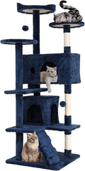 Cat Tree for Indoor Cats Cat Condo Cat Tower with Scratching Post Cat Tease Ball Perches Platform for Small and Medium Cats 54 Inch Multi-Level, Navy Blue