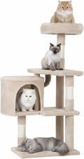 ‌Dopinmin 36" Winter Cat Tree - Plush Multi-Level Indoor Cat Tower with Sisal Scratching Posts & Ramp Plush Condo for Kittens,Beige