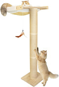 54.3" Cat Window Perch with 3 Adjustable Roman Column Sisal Posts, White Fluffy Cusion, Drill-Free Suction Cups, Multi-Level Climbing Perch, 60 lbs Capacity