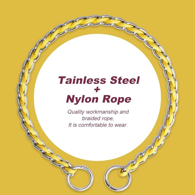 TSPRO Stainless Steel Heavy Duty Metal Dog Collar, Adjustable and Durable Pet Collar for Medium to Large Dogs, Ideal for Walking and Training (Yellow, 4MM*20.5-23 inches)