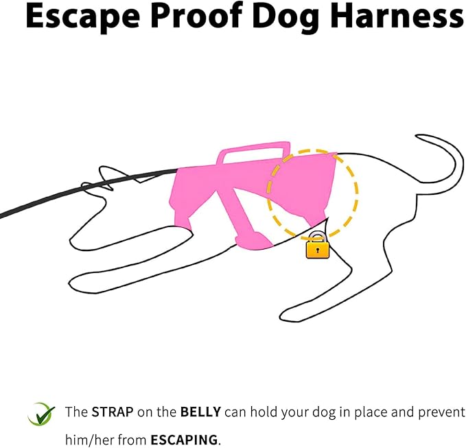 Huntboo Escape Proof Dog Harness, Escape Artist Harness, Reflective Dog Harness with Handle, Durable,Adjustable Vest for Small Medium Large Dogs Walking, Training, and Running Gear(Rose Red, L)